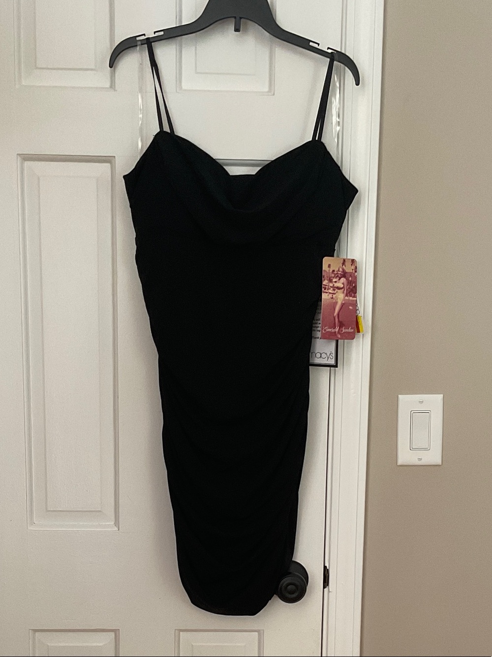 Emerald Sundae Black Cowl Neck Spaghetti Strap Mini Dress